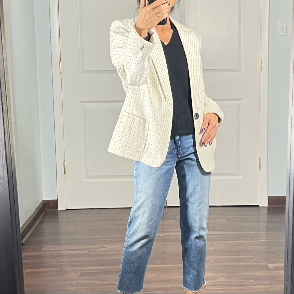 Lafayette 148 New York navy polka dot jacket size 10 - Picture 2 of 16